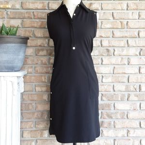 Cache black sleeveless shift dress size small.